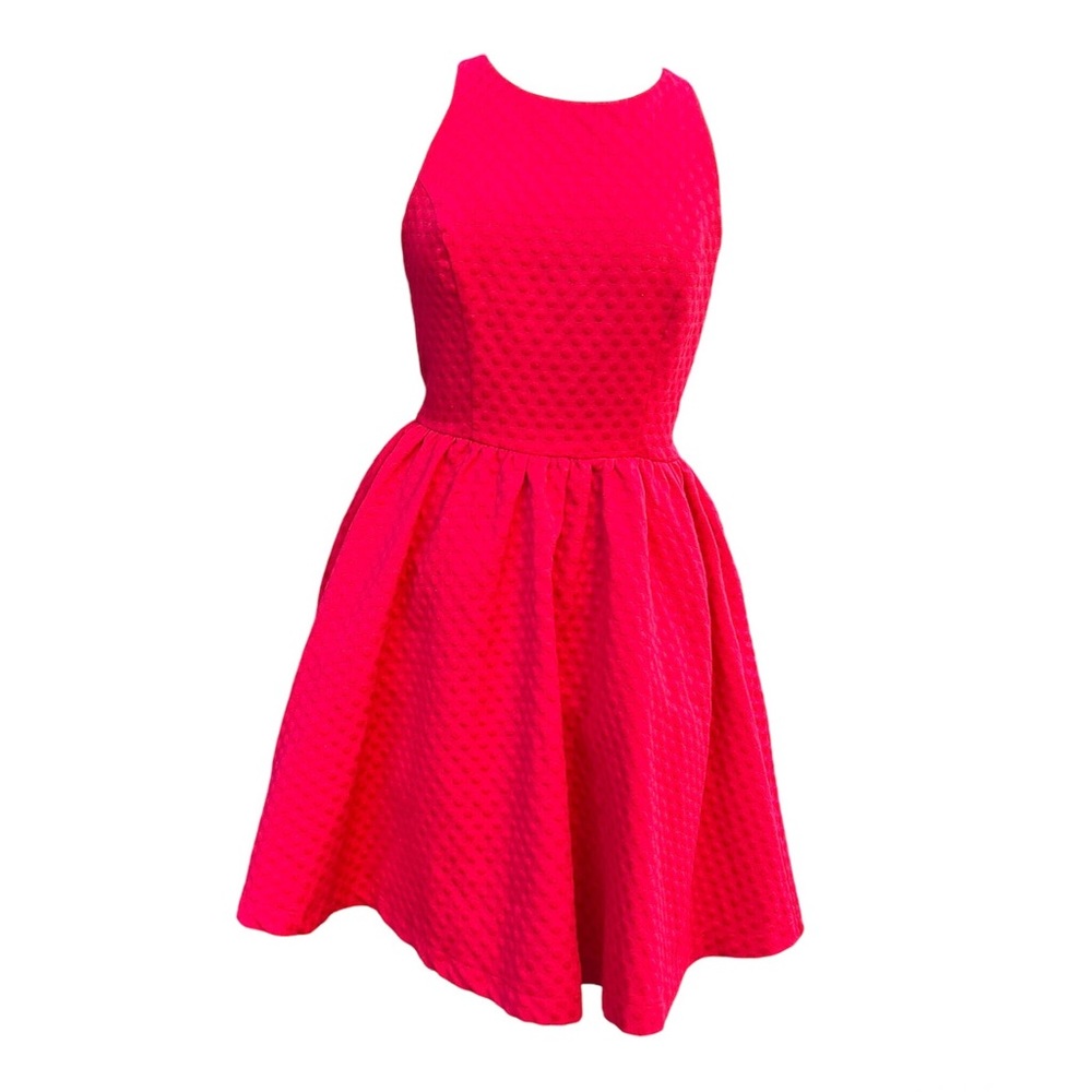 Soprano Bow-back Skater Dress Size Small Red raised textured polka dots
